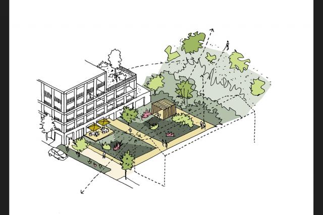 THIRD PHASE: Sketch of sheltered garden at Hayle North Quay May 2018  Source:fcbstudios